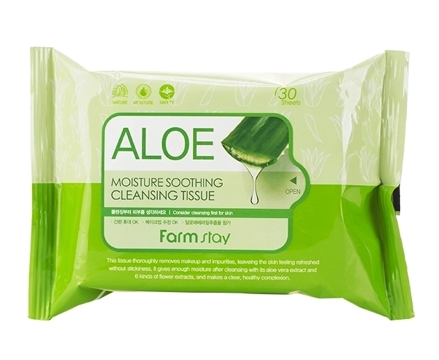 Очищающие увлажняющие салфетки для лица с экстрактом алоэ FarmStay 30шт 1/30