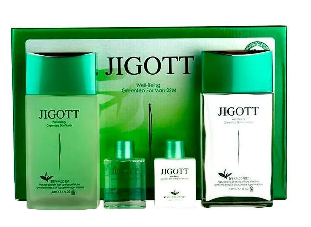 Мужской набор Jigott уход за лицом Зеленый Чай Well-being Green Tea Homme Skin Care 2SET (тонер, эмульсия) 1/20