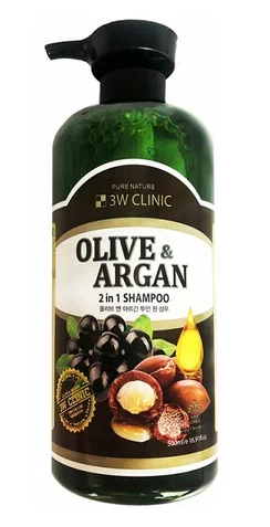 Шампунь для поврежденных волос с оливковым и аргановым маслами 3W Clinic 500мл 1/30