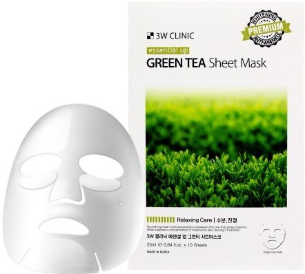 Тканевая успокаивающая маска с экстрактом зеленого чая 3W Clinic 25мл*10шт 1/40