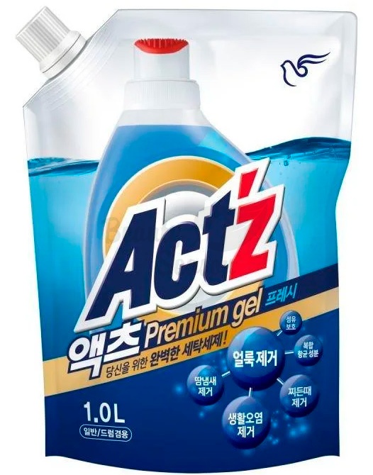 Концентрированный гель для стирки ACT'Z Premium Gel Fresh удаление стойких пятен с ароматом мяты 1000 мл, мягкая упаковка 1/8